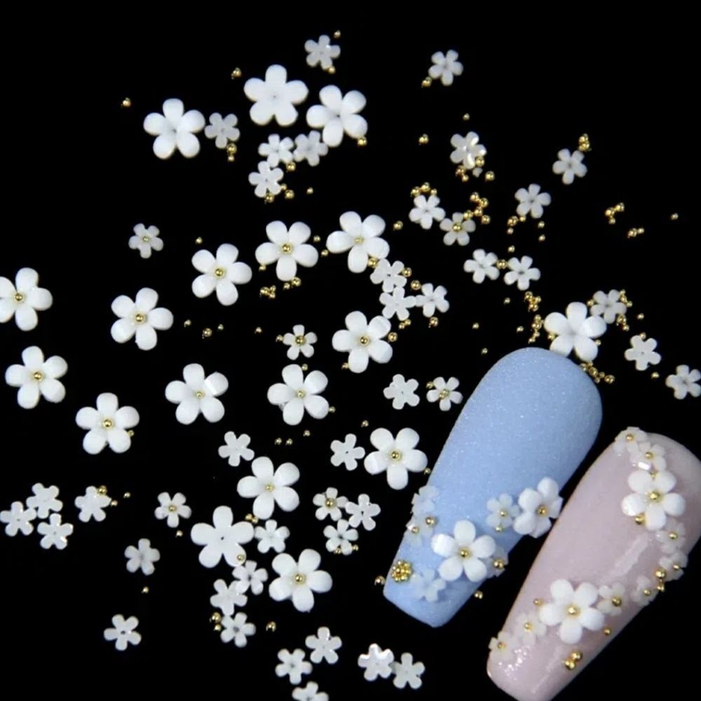 White Resin Flowers w/gold beads